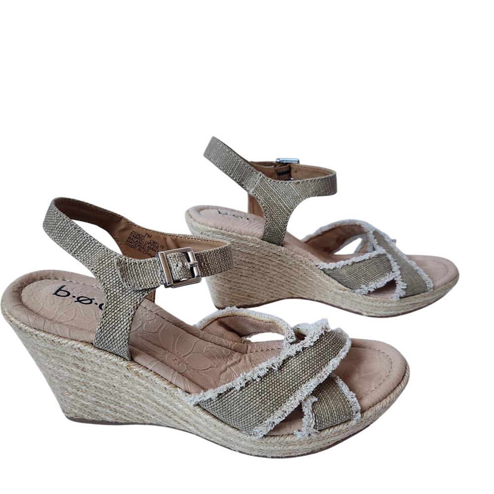 BOC Wedge Sandals Womens Size 7M Jute Canvas Beige Open Toe Slingback Heel